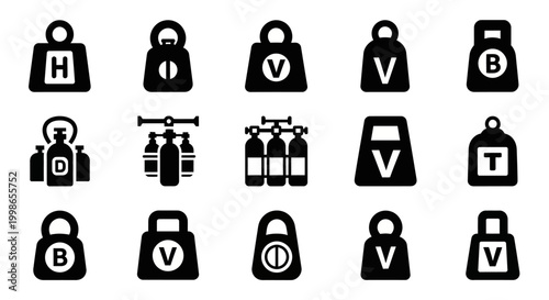 Weightlifting, gym icons, fitness symbols, vector set
