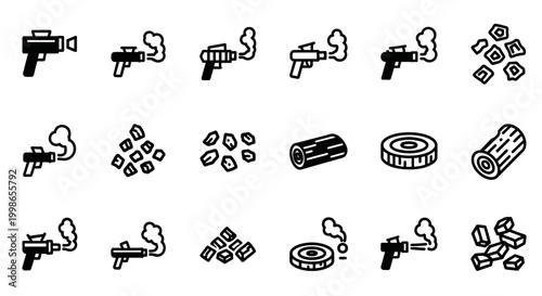 Gun, pistol, firearm icons, black, vector, 20 elements, illustration set