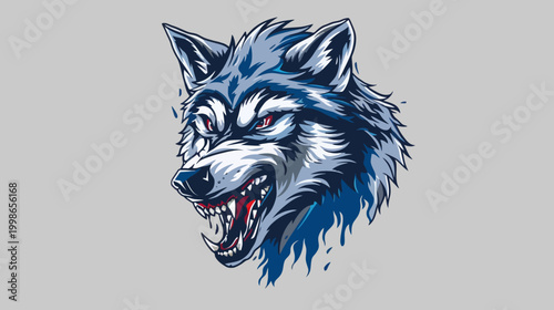 Ferocious wolf head illustration grinning predator depicted in vivid colors