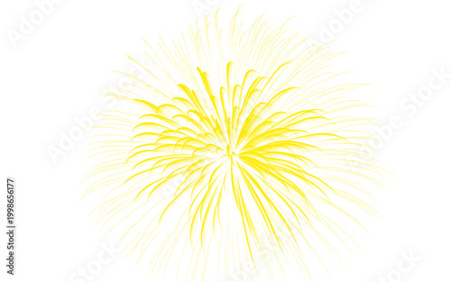 Canvas Print Golden yellow firework burst on white background, vibrant pyrotechnic explosion,