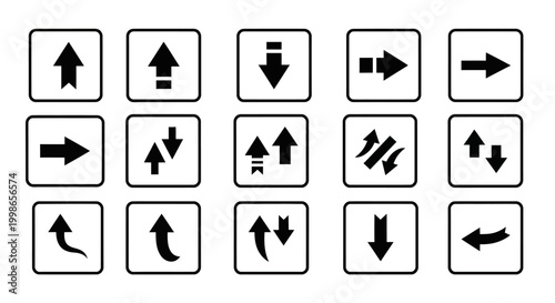 Directional Arrows, Navigation Icons, Black and White Symbols, 20 Vector Graphics