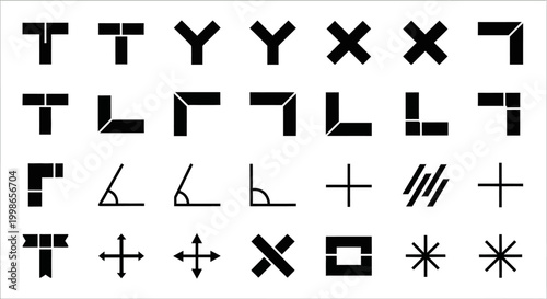 Geometric shapes, abstract symbols, black icons set, vector graphics