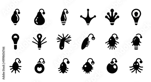 Fishing Lure Icons, Black Silhouette Symbols, Vector Fishing Hooks, Bait Illustrations, 20 Graphic Elements