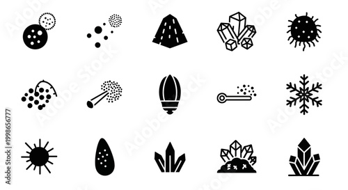Black and white snowflake icons, winter weather symbols, frosty patterns, 20 vector graphics