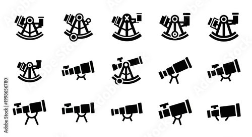 Satellite Dish Icons, Vector Satellite TV Antennas, Communication Symbols, Black and White Illustration
