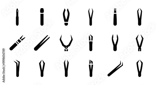 20 black silhouette tool icons, vector set, toolset, equipment symbols