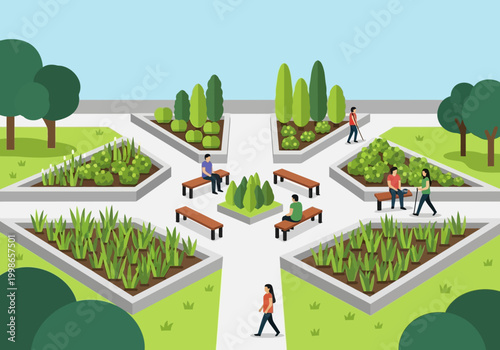 People in a public garden.