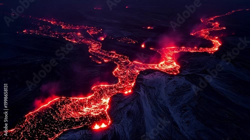 Lava flow from a volcanic eruption for outdoor lifestyle brands and nature documentaries