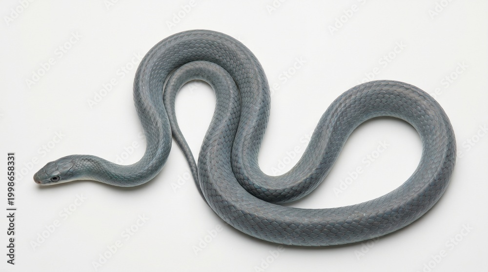 Fototapeta premium Blue racer snake with smooth bluish scales and slender body in clean studio composition. Isolated on White background