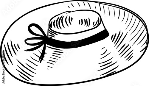 Hat With Ribbon Hand Drawn Sketch