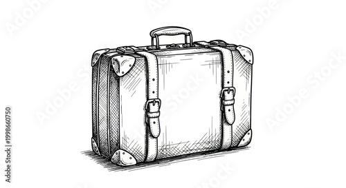 Vintage Suitcase Sketch - Retro Travel Luggage