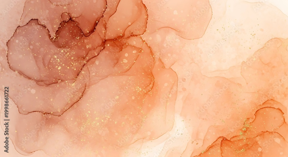 Fototapeta premium Soft peach and orange watercolor texture background with abstract shapes