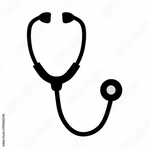 Minimalist Black Medical Stethoscope Vector Illustration, Doctor and Nurse Equipment Icon for Healthcare, Hospital, Disease Diagnosis and Routine Check-up Concepts, Isolated on Background