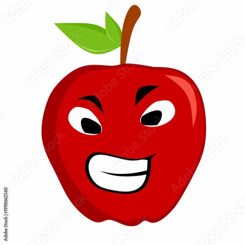 Cuadro en lienzo Cartoon Vector Illustration of Red Apple Fruit with Naughty and Cynical Grinning