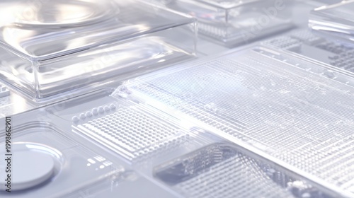 Abstract close up of transparent plastic packaging and containers