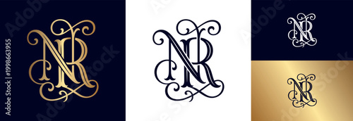 Ornate NR monogram emblem luxury vintage monogram initials elegant alphabet letter.