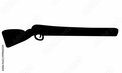 Long Barrel Hunting Rifle Silhouette Vector Icon: Minimalist Tactical Firearm Design for Shooting Sports, Security, Self Defense and Wildlife Hunting Concepts on White Background.