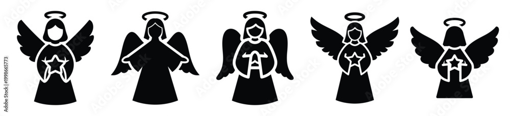 Fototapeta premium High quality angel silhouette vector icon set. christmas isolated icons on white background Vector illustration.