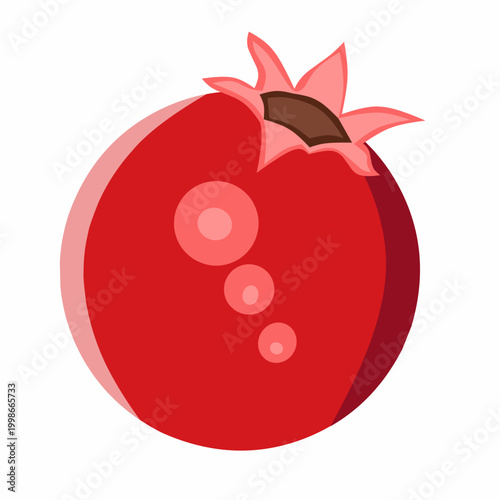 Whole Red Pomegranate Fruit Vector Illustration: Minimalist Flat Design of Exotic Fresh Fruit for Healthy Food Concept, Organic Nutrition, Natural Products, Fruit Juice and Graphic Elements on White B
