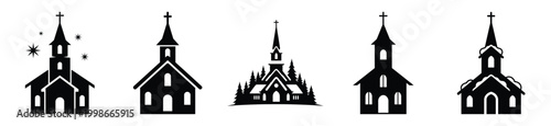 High quality church  silhouette vector icon set. christmas isolated icons on white background Vector illustration.