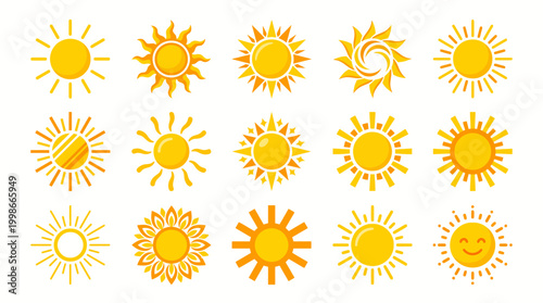 A Radiant Collection of Stylized Sun Icons in Various Designs