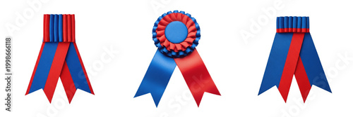 Canvastavla Set of Blue and Red Award Ribbon with Isolated on White Background, PNG