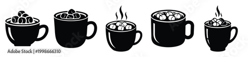 Foto High quality hot cocoa with  silhouette vector icon set