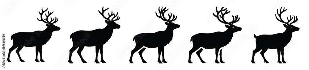 Obraz premium High quality reindeer silhouette simple silhouette vector icon set. christmas isolated icons on white background Vector illustration.