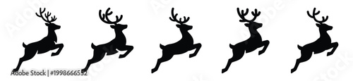 High quality reindeer jump  silhouette vector icon set. christmas isolated icons on white background Vector illustration.