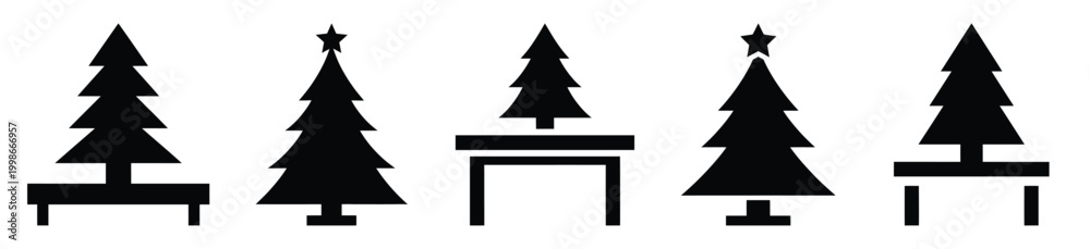 Fototapeta premium High quality tabletop tree silhouette vector icon set. christmas isolated icons on white background Vector illustration.