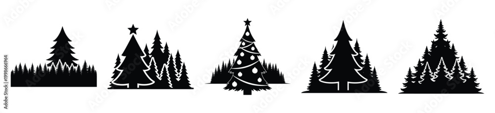 Obraz premium High quality tree silhouette vector icon set. christmas isolated icons on white background Vector illustration.