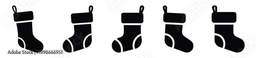 High quality stocking  silhouette vector icon set. christmas isolated icons on white background Vector illustration.