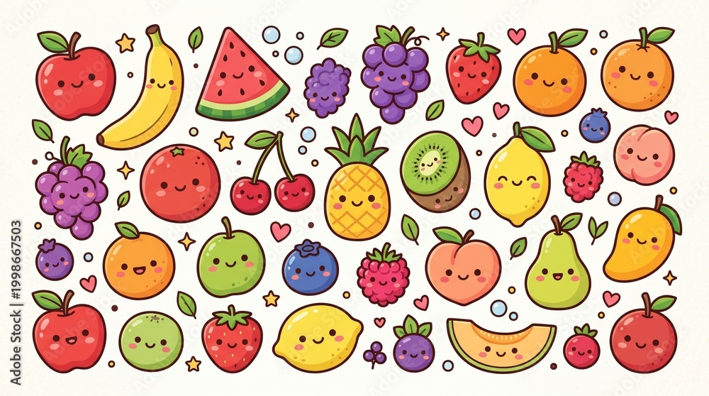 Fototapeta premium photo illustration of cute fruit pattern with smile made by AI generative