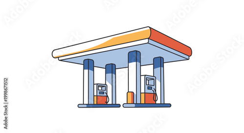 Gas Station Canopy with Pumps Illustration