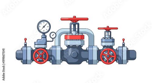 Industrial pipe system with pressure gauge and valves