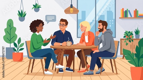 illustration photo of conversation interaction with office friends made by AI generative