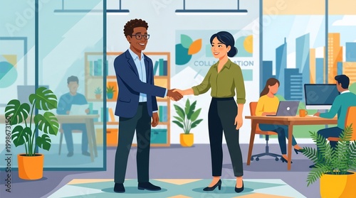 illustration of people shaking hands as a sign of agreement made by AI generative