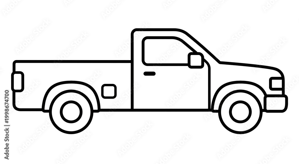 Fototapeta premium Simple black line drawing pickup truck illustration