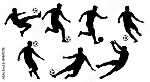 Energetic Football Player Silhouettes Collection Showcasing Athletic Skill and Game Momentum