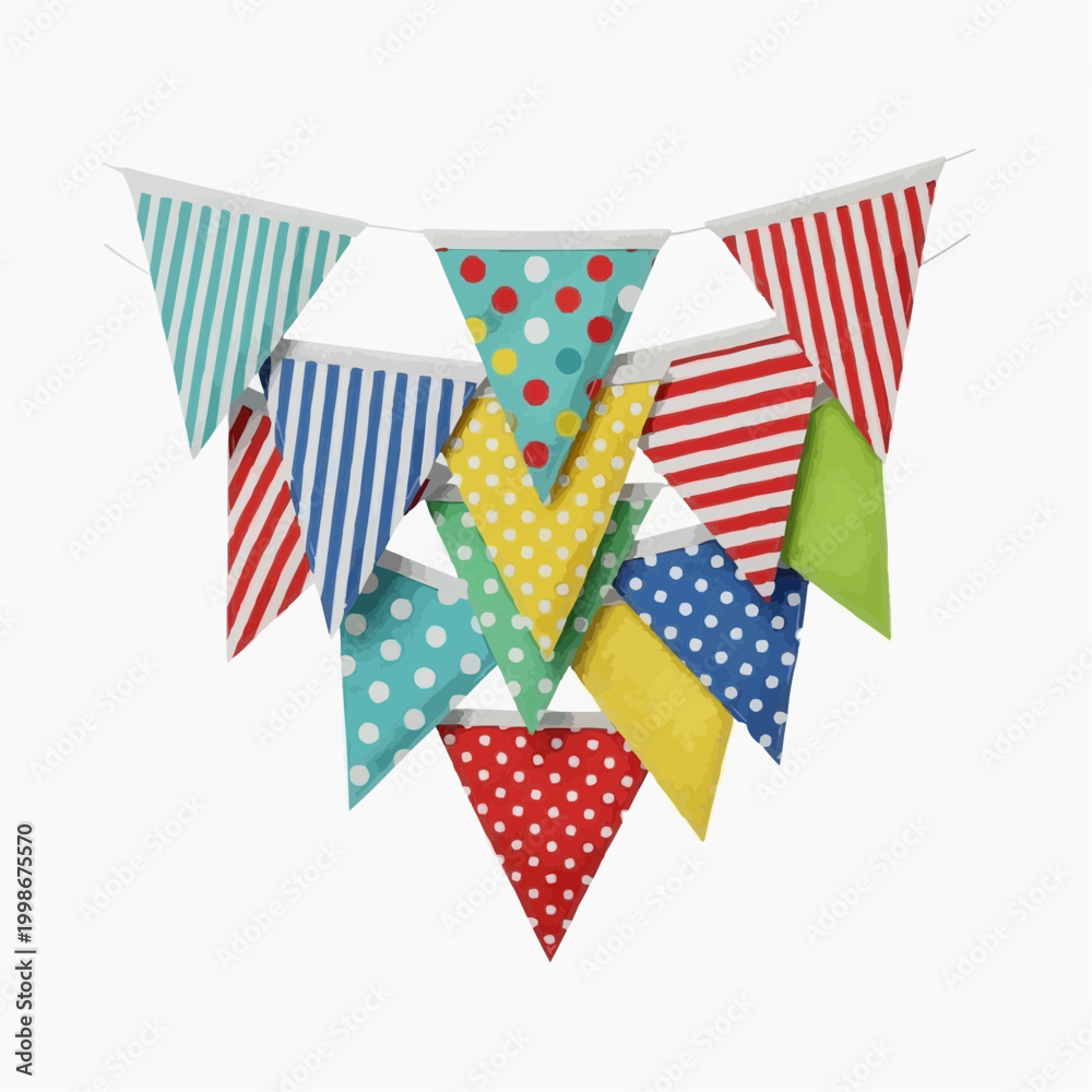 Obraz premium Vibrant triangular bunting flags arranged in a cheerful decorative cluster.