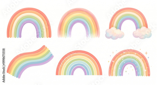 Cute Pastel Rainbows and Fluffy Clouds Collection