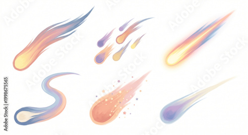 Colorful Pastel Meteors and Shooting Stars Set