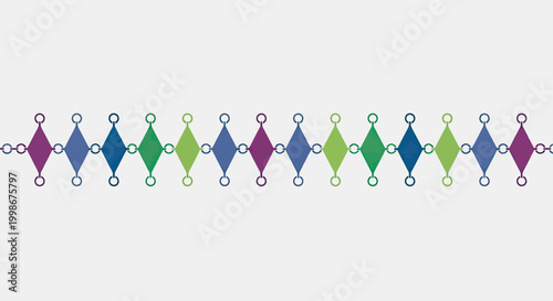 Foto Chain of linked diamond shapes in repeating purple, blue, and green hues