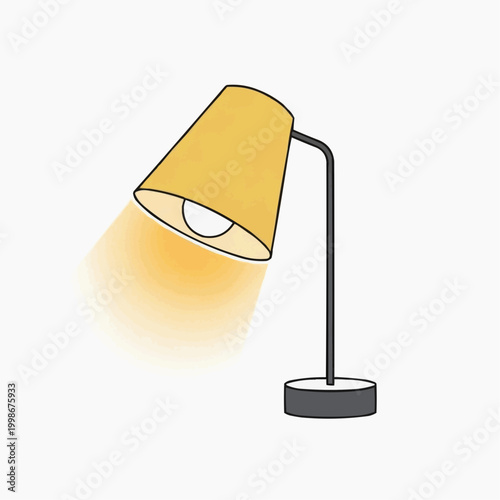 A modern desk lamp emits a warm yellow glow, casting a soft light.