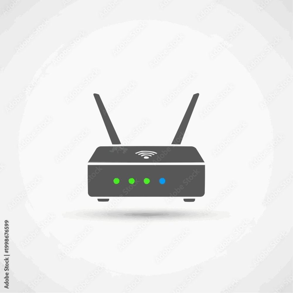 Fototapeta premium A flat design vector illustration of a dark gray Wi-Fi router icon.
