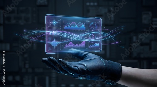 Futuristic AI Dashboard Interface with Data Visualization and Artificial Intelligence Analytics System
