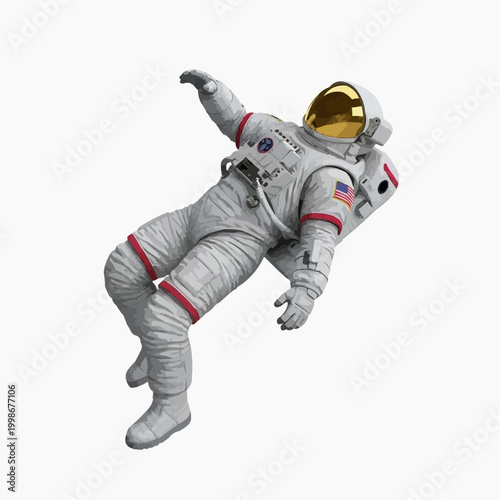 Detailed vector illustration of an astronaut in zero gravity.