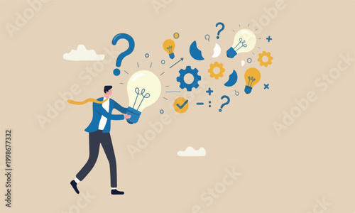Fotografi Experiment new idea, research to discover and invent new product, entrepreneurship mindset or business analysis concept, businessman experimenting new idea lightbulb to invent new product