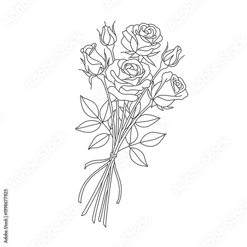 Hand Drawn Rose Bouquet Line Art Vector Floral Arrangement