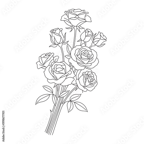 Luxury Rose Bouquet Line Art Vector Flower Arrangement Collection